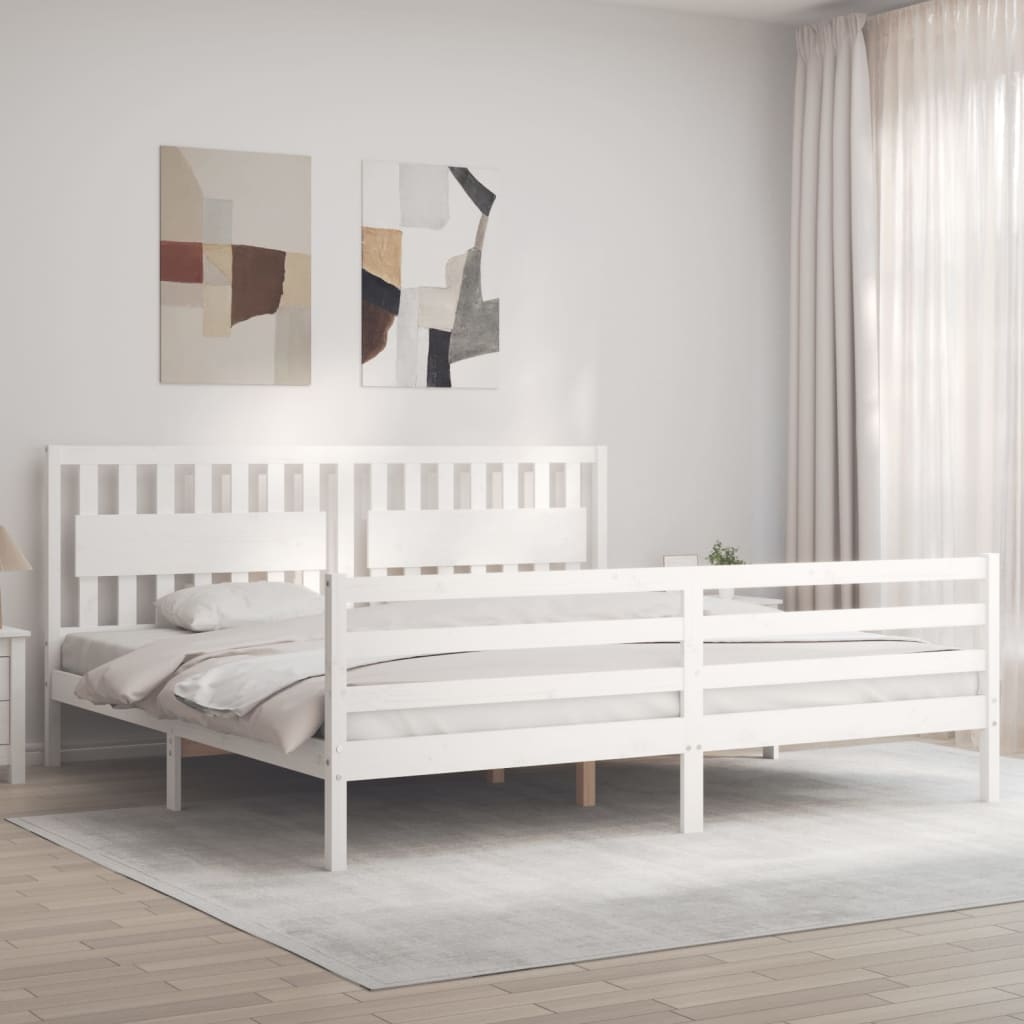 Okvir za krevet s uzglavljem bijeli 200x200 cm od masivnog drva