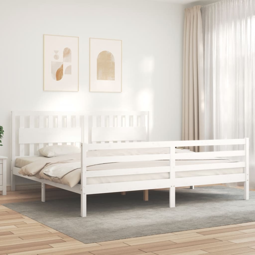 Okvir za krevet s uzglavljem bijeli 200x200 cm od masivnog drva