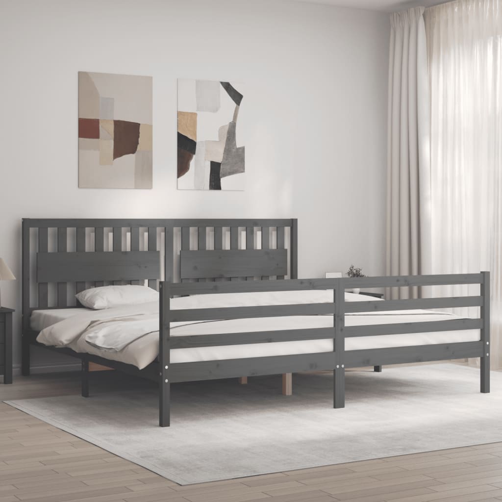 Okvir za krevet s uzglavljem sivi 200 x 200 cm od masivnog drva