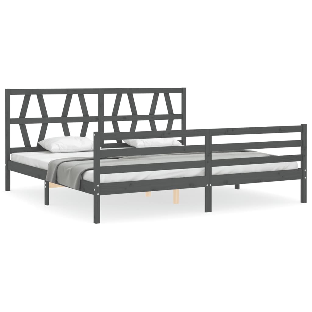Okvir za krevet s uzglavljem sivi 200 x 200 cm od masivnog drva