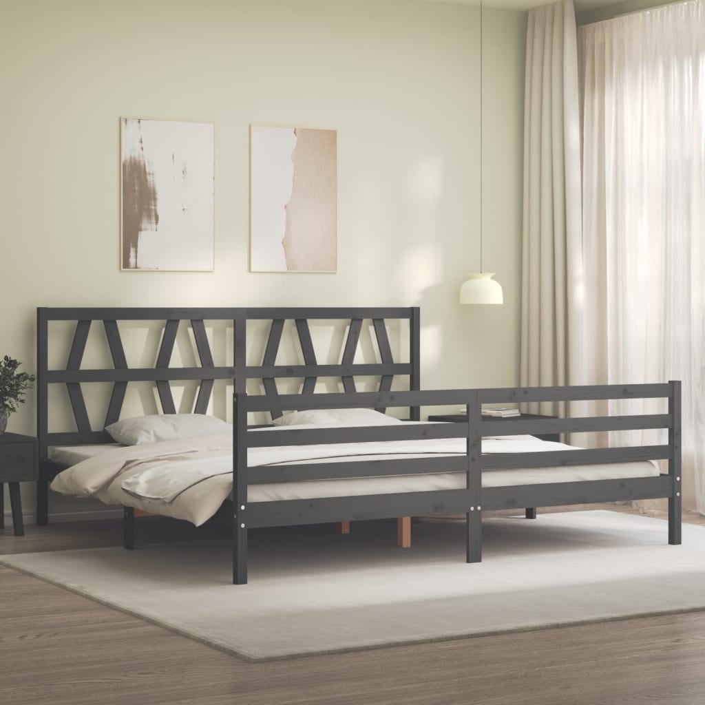 Okvir za krevet s uzglavljem sivi 200 x 200 cm od masivnog drva