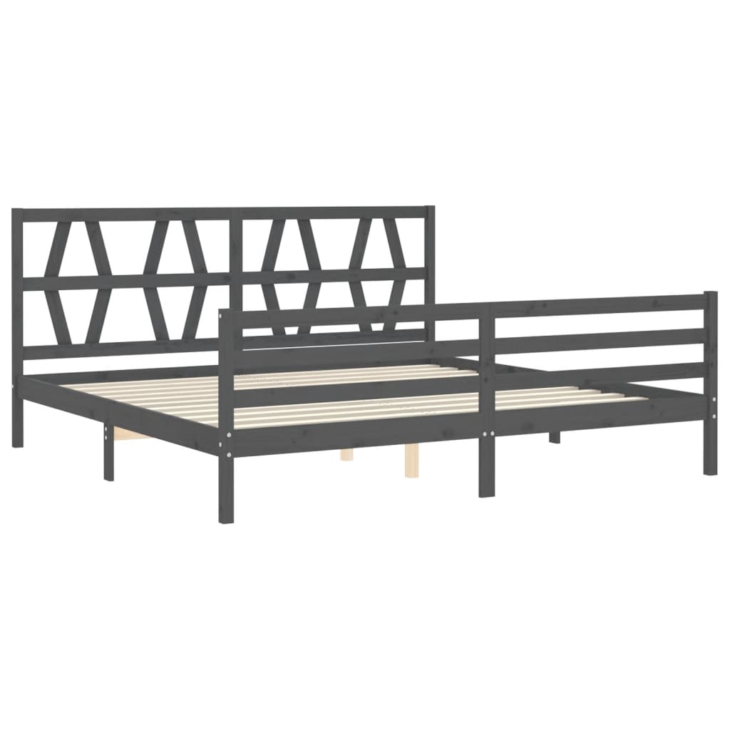 Okvir za krevet s uzglavljem sivi 200 x 200 cm od masivnog drva