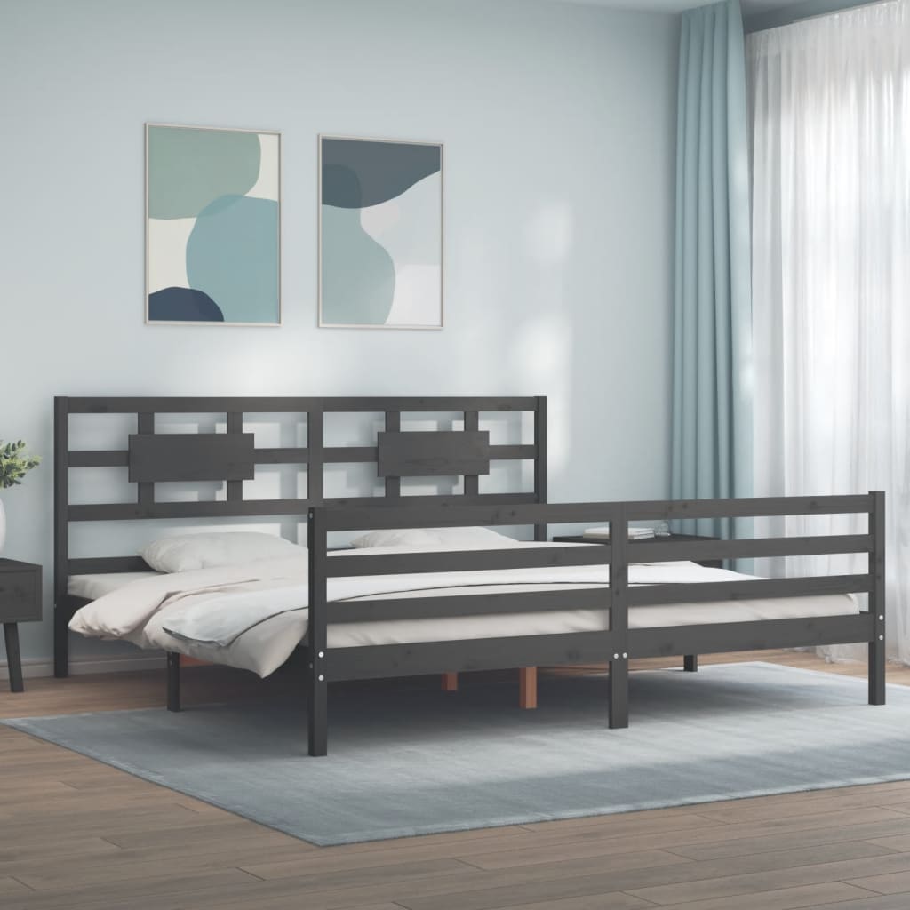 Okvir za krevet s uzglavljem sivi 200 x 200 cm od masivnog drva