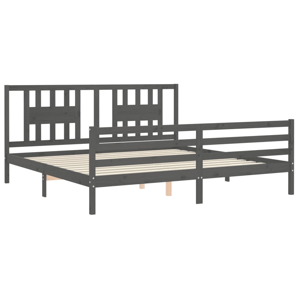 Okvir za krevet s uzglavljem sivi 200 x 200 cm od masivnog drva