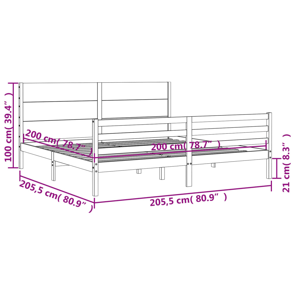 Okvir za krevet s uzglavljem bijeli 200x200 cm od masivnog drva