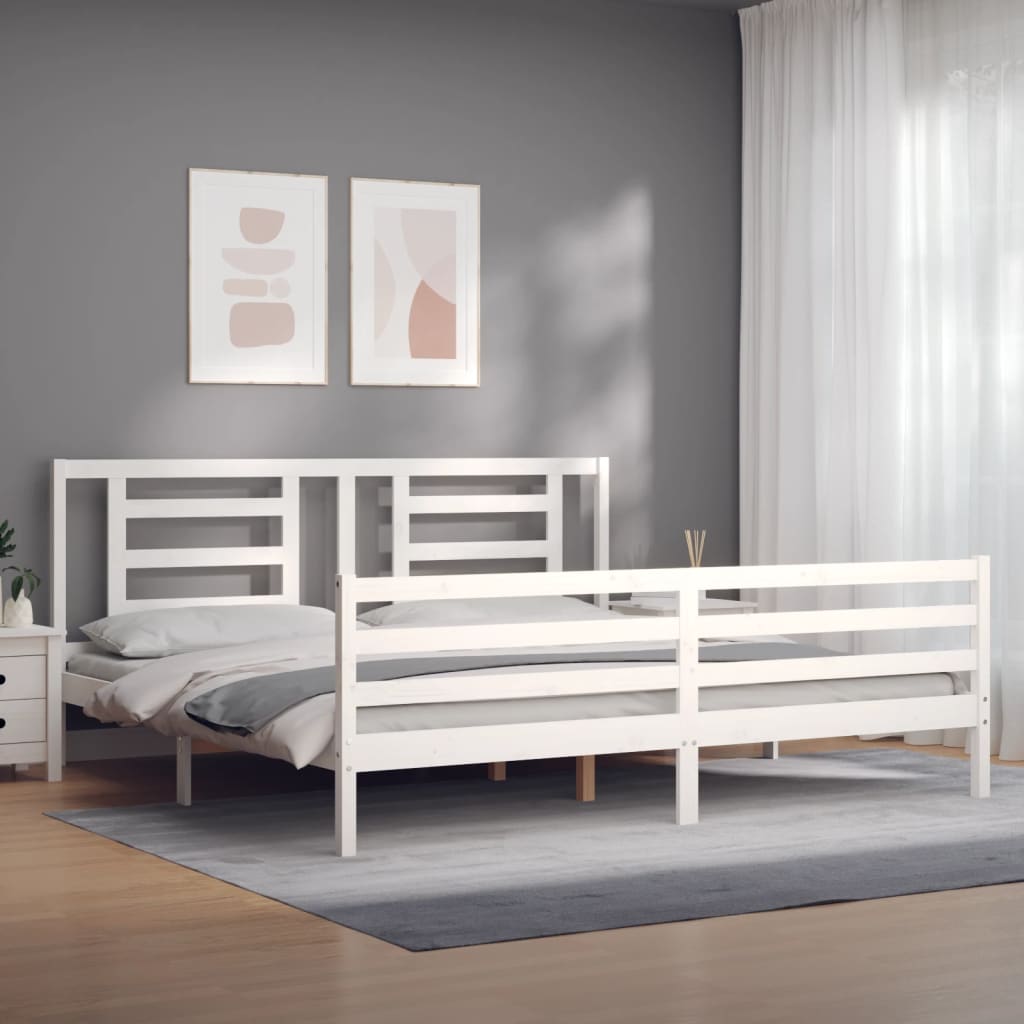 Okvir za krevet s uzglavljem bijeli 200x200 cm od masivnog drva