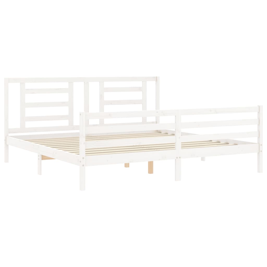 Okvir za krevet s uzglavljem bijeli 200x200 cm od masivnog drva
