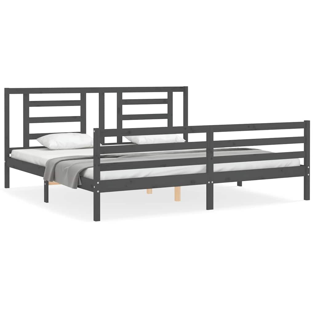 Okvir za krevet s uzglavljem sivi 200 x 200 cm od masivnog drva