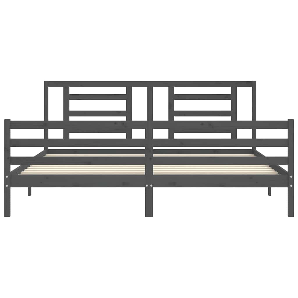 Okvir za krevet s uzglavljem sivi 200 x 200 cm od masivnog drva