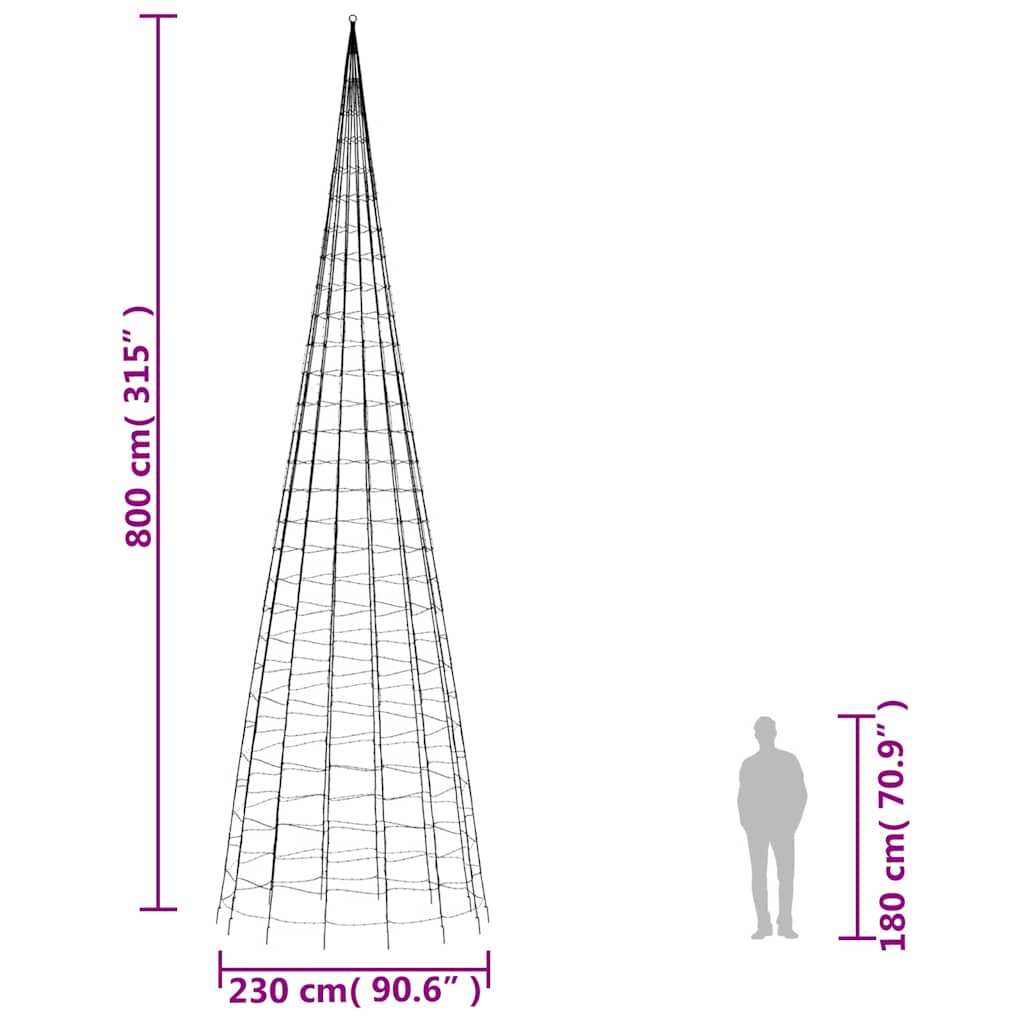 LED božićno drvce 3000 LED toplo bijelo 800 cm