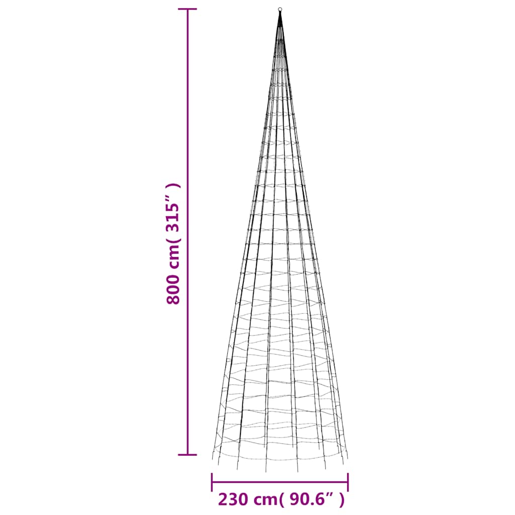 LED božićno drvce 3000 LED šarenih 800 cm