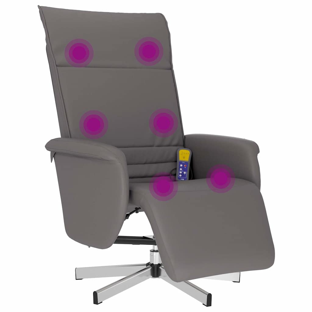 Masažni naslonjač od umjetne kože s osloncem za noge sivi