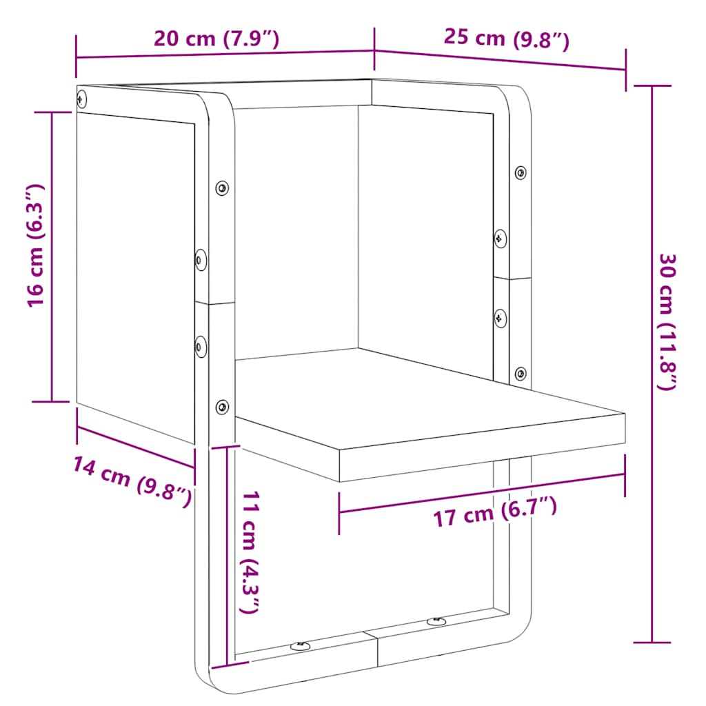 Zidna polica s prečkom boja hrasta sonome 20 x 25 x 30 cm