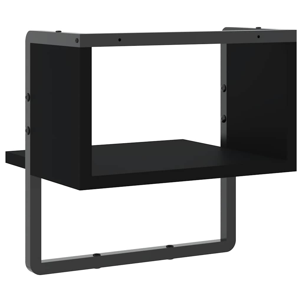 Zidna polica s prečkom crna 30x25x30 cm