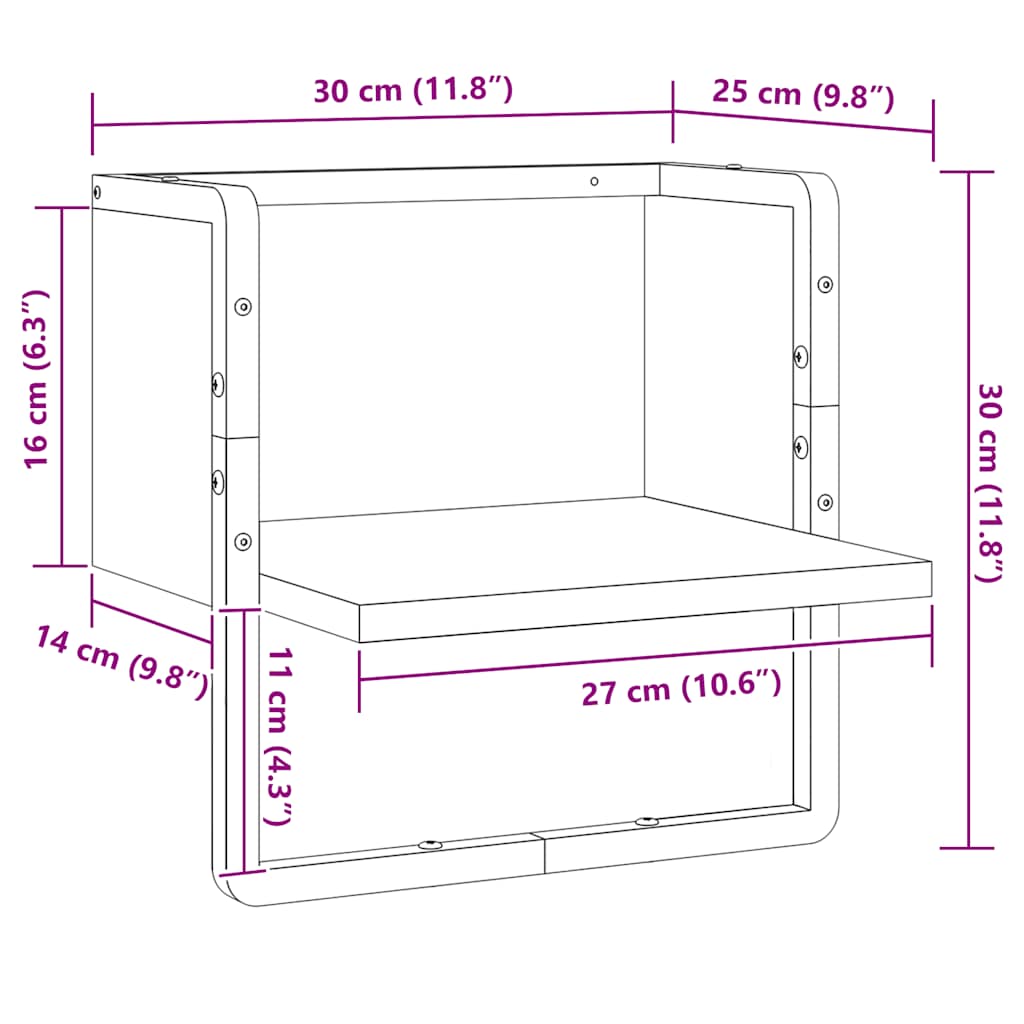 Zidna polica s prečkom crna 30x25x30 cm
