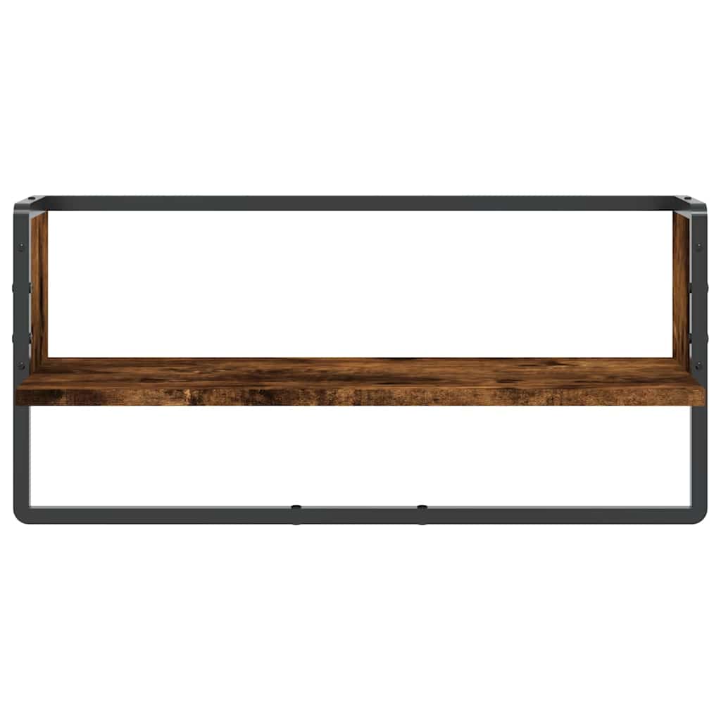 Zidna polica s prečkom dimljena boja hrasta 65x25x30 cm