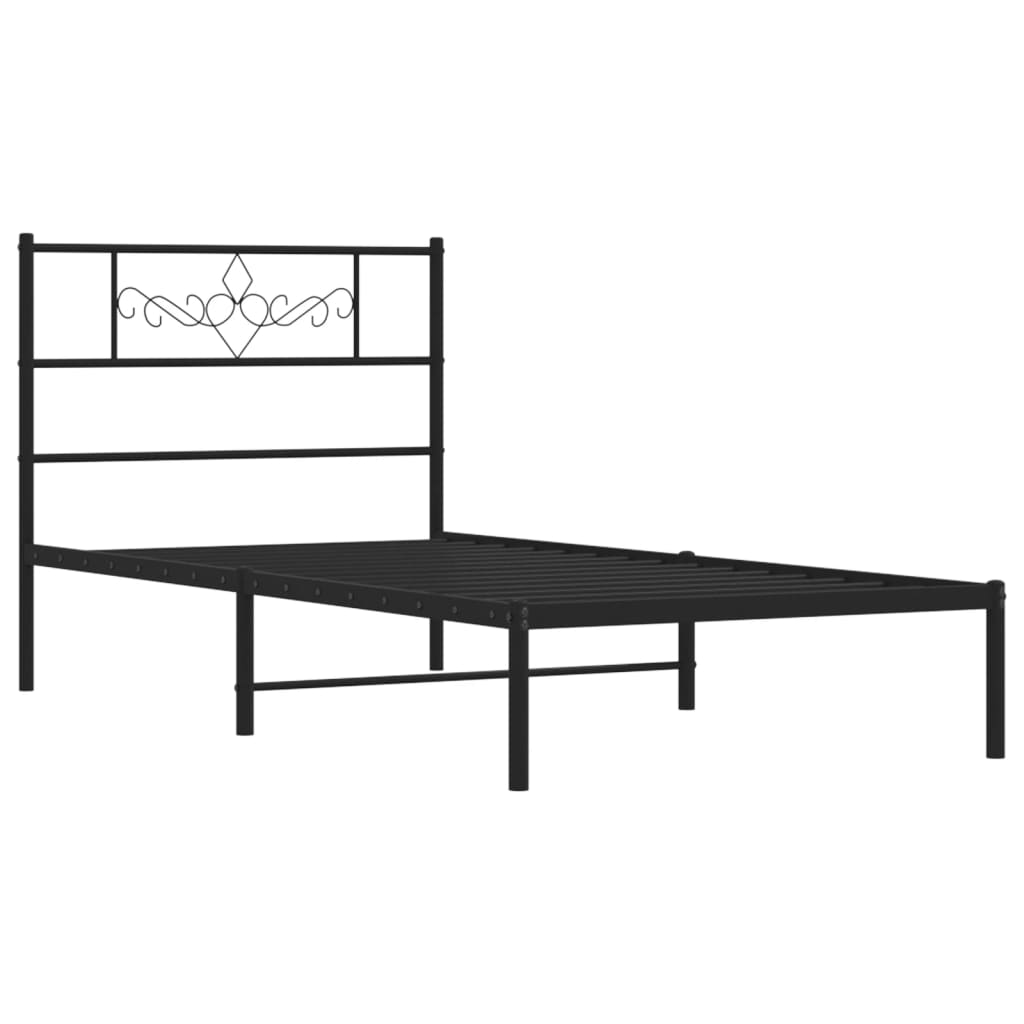 Metalni okvir za krevet s uzglavljem crni 90x190 cm