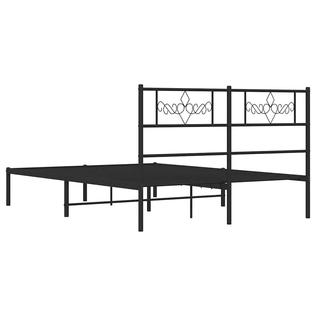 Metalni okvir za krevet s uzglavljem crni 135x190 cm