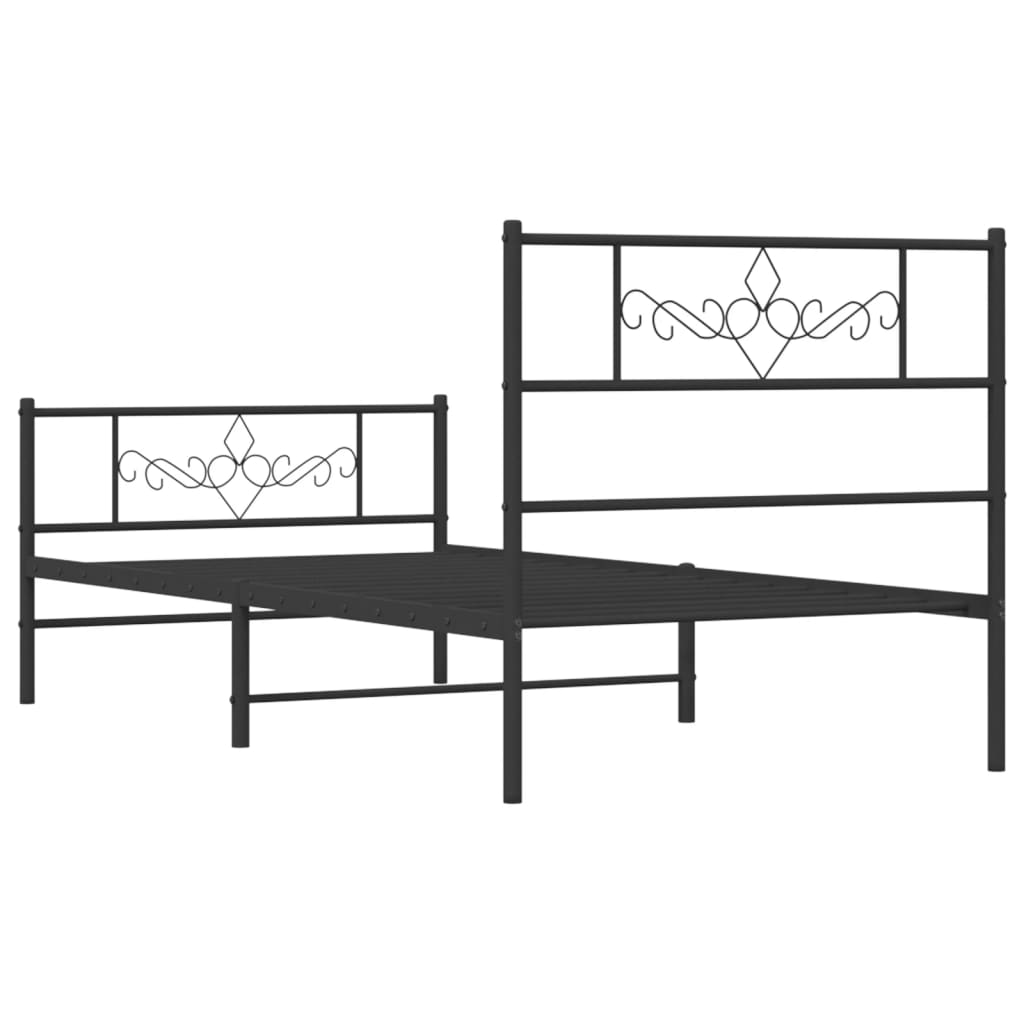 Metalni okvir kreveta uzglavlje i podnožje crni 90x190 cm