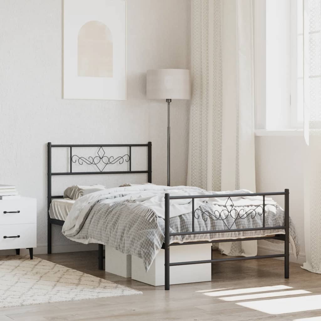 Metalni okvir kreveta uzglavlje i podnožje crni 107x203 cm