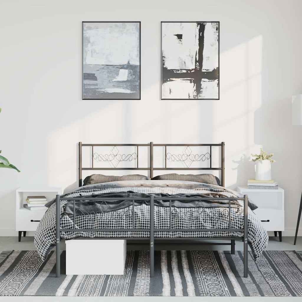 Metalni okvir kreveta uzglavlje i podnožje crni 135x190 cm