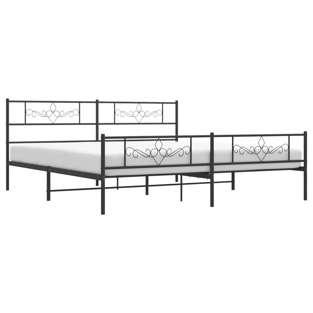 Metalni okvir kreveta uzglavlje i podnožje crni 200x200 cm