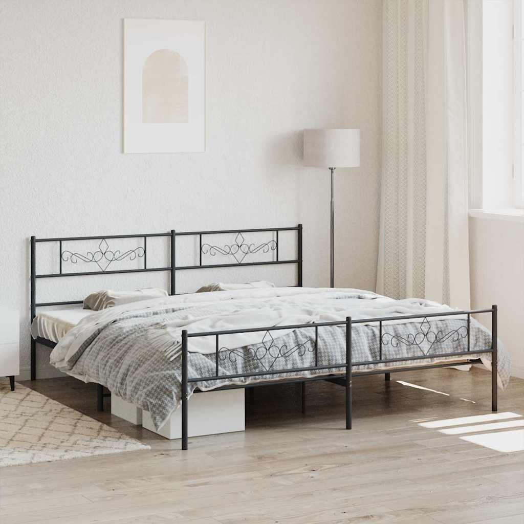 Metalni okvir kreveta uzglavlje i podnožje crni 200x200 cm