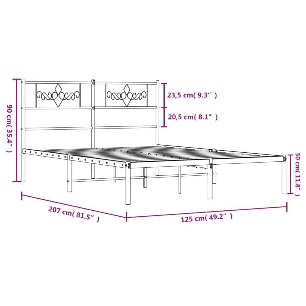 Metalni okvir za krevet s uzglavljem bijeli 120x200 cm