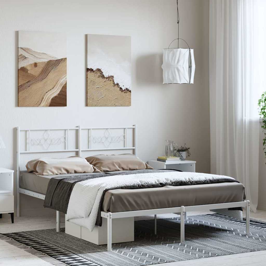 Metalni okvir za krevet s uzglavljem bijeli 135x190 cm