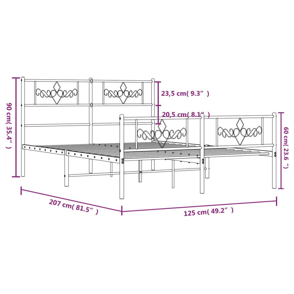 Metalni okvir kreveta uzglavlje i podnožje bijeli 120x200 cm