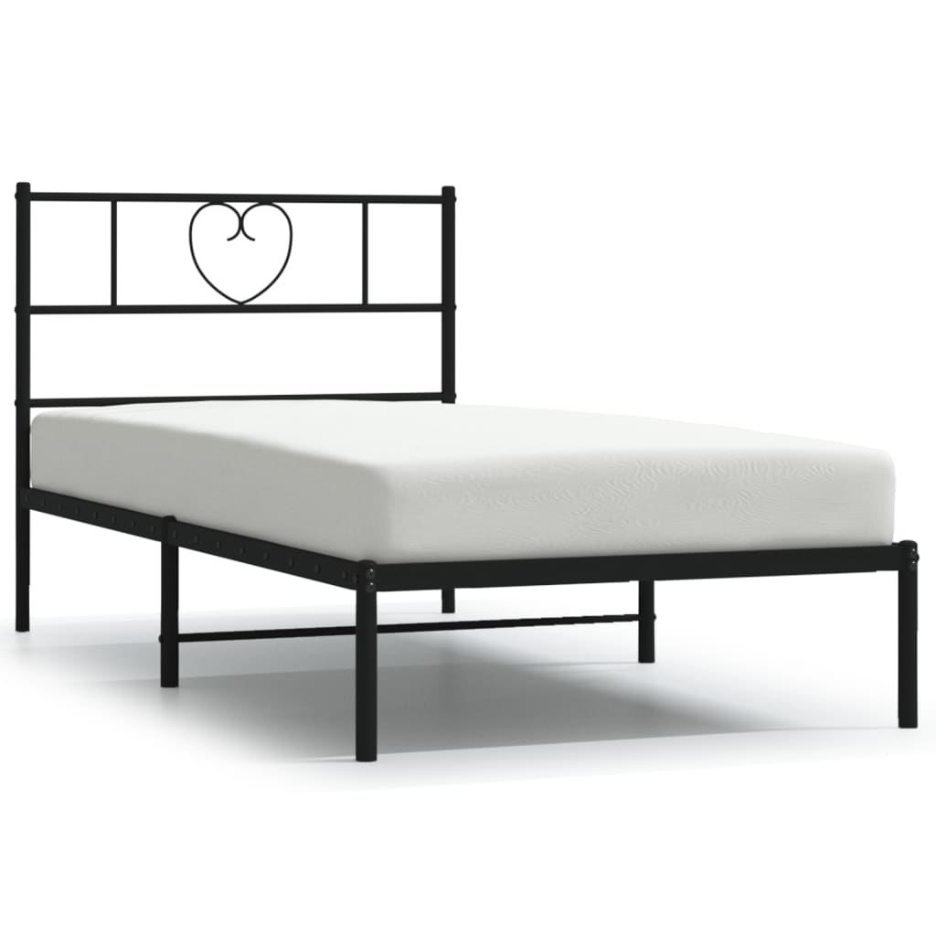 Metalni okvir za krevet s uzglavljem crni 75x190 cm
