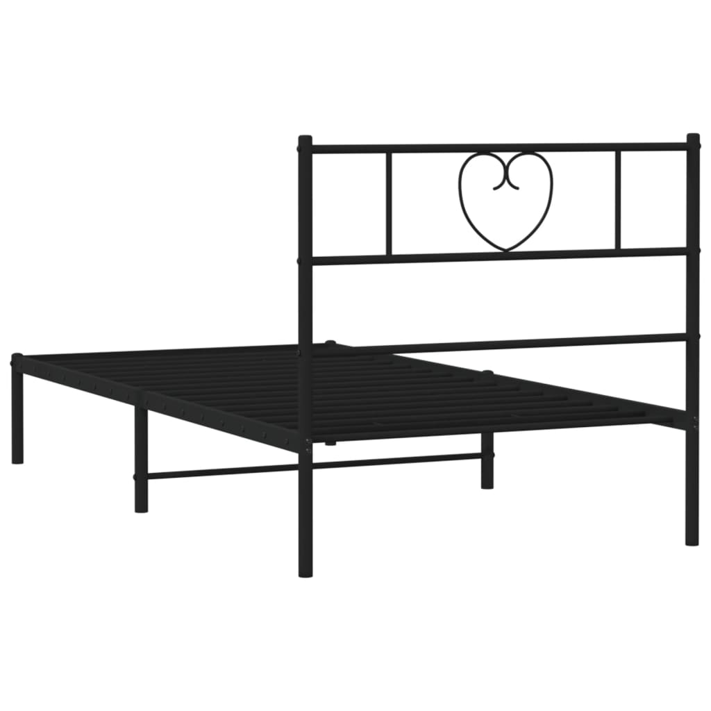 Metalni okvir za krevet s uzglavljem crni 75x190 cm