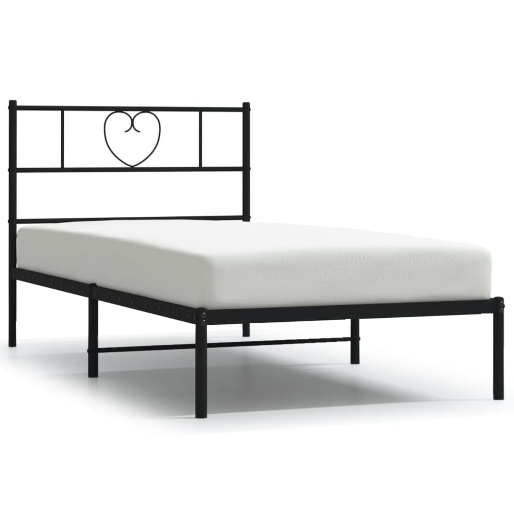 Metalni okvir za krevet s uzglavljem crni 90x190 cm