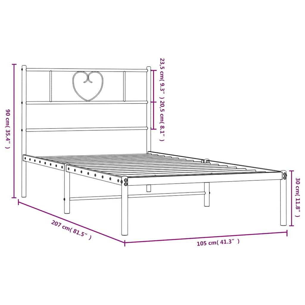 Metalni okvir za krevet s uzglavljem crni 100x200 cm