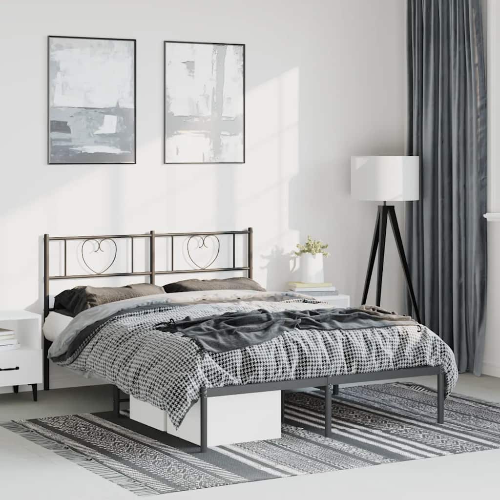 Metalni okvir za krevet s uzglavljem crni 150x200 cm