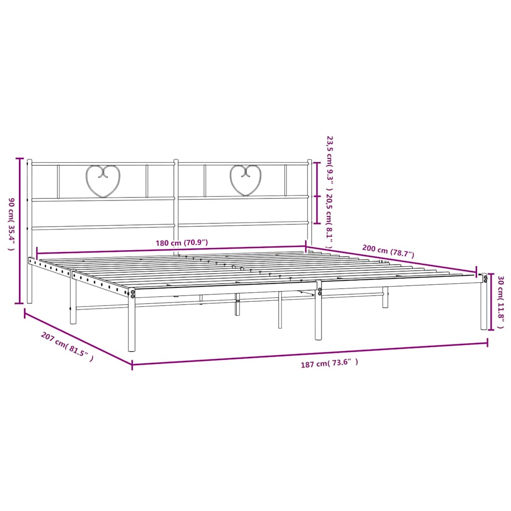 Metalni okvir za krevet s uzglavljem crni 180x200 cm