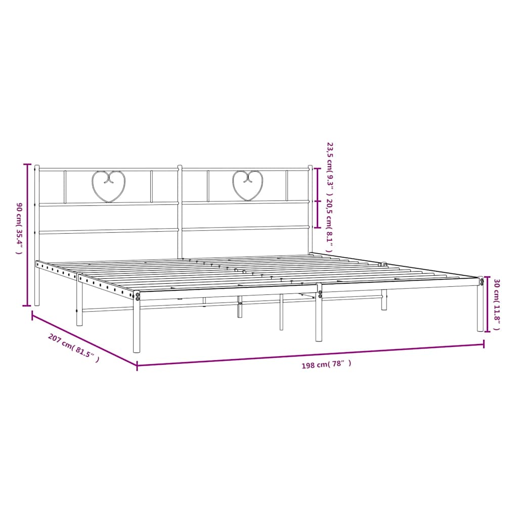 Metalni okvir za krevet s uzglavljem crni 193x203 cm