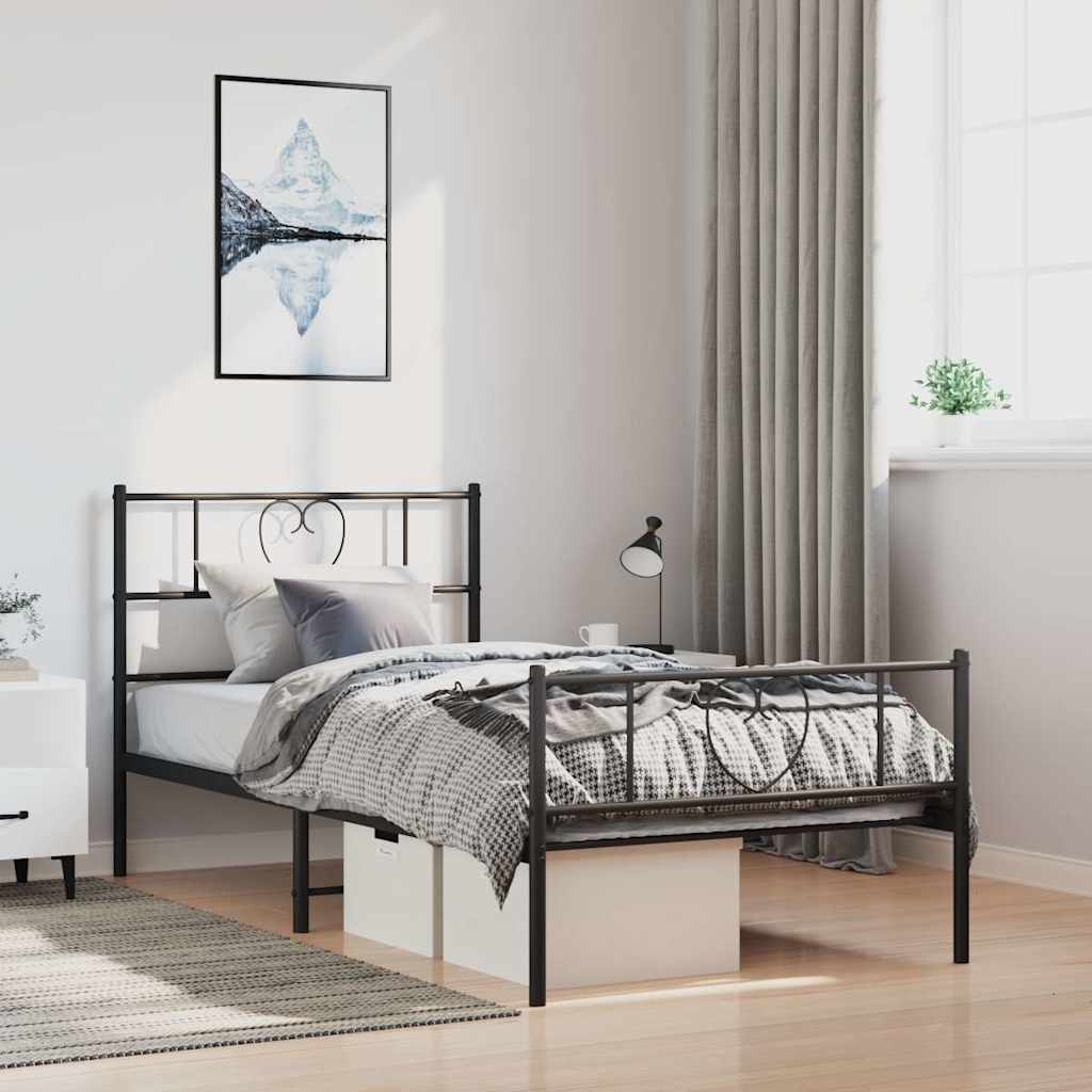 Metalni okvir kreveta uzglavlje i podnožje crni 100x200 cm