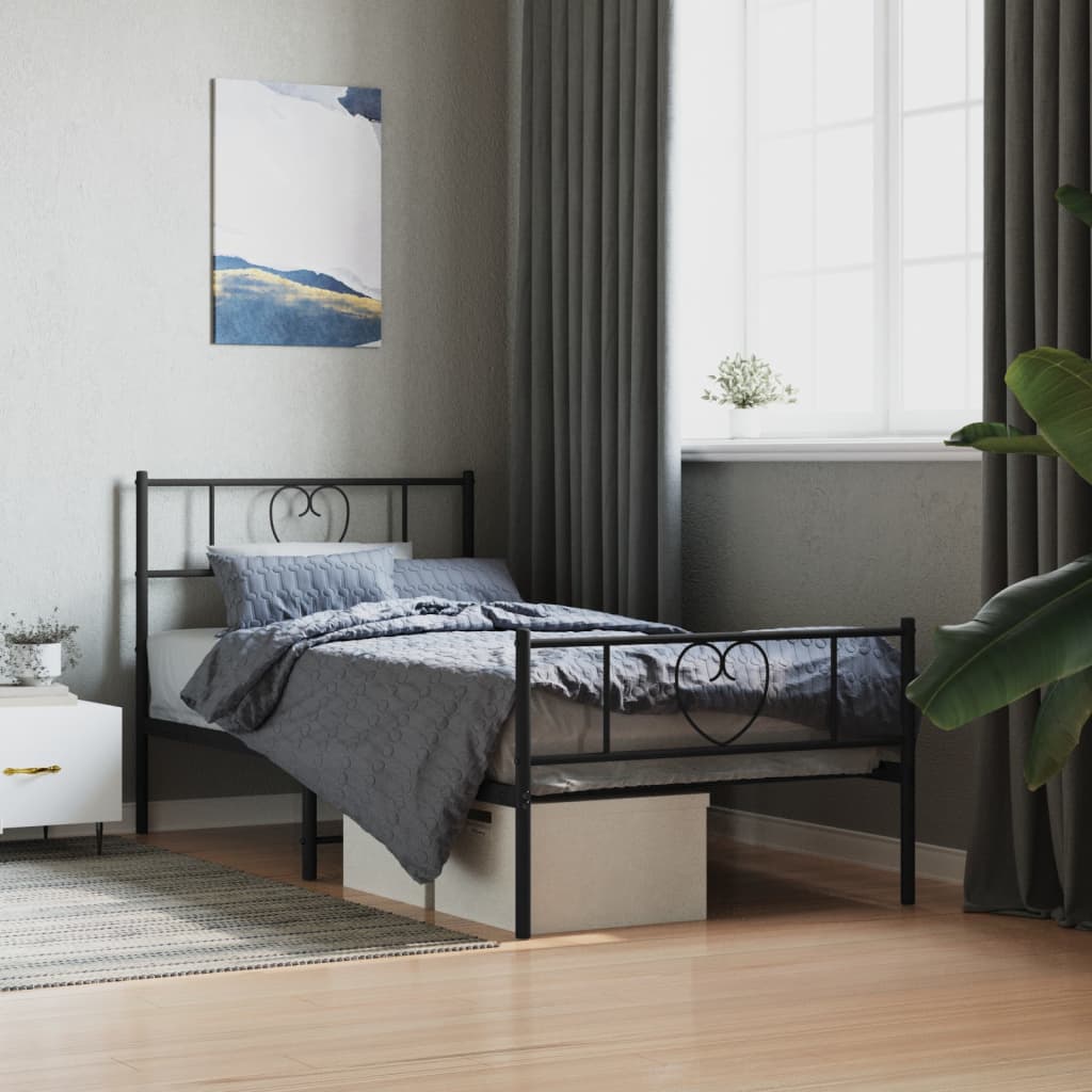 Metalni okvir kreveta uzglavlje i podnožje crni 107x203 cm