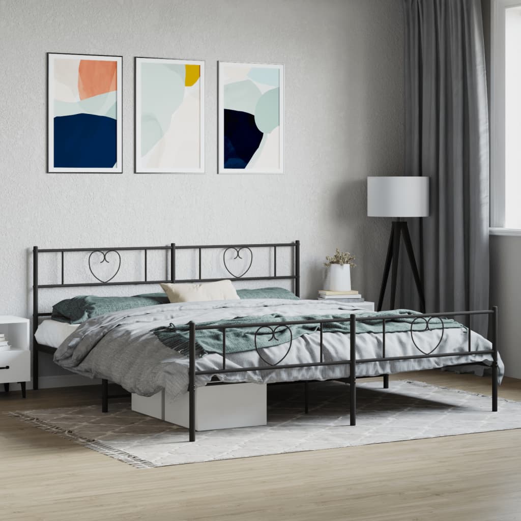 Metalni okvir kreveta uzglavlje i podnožje crni 200x200 cm