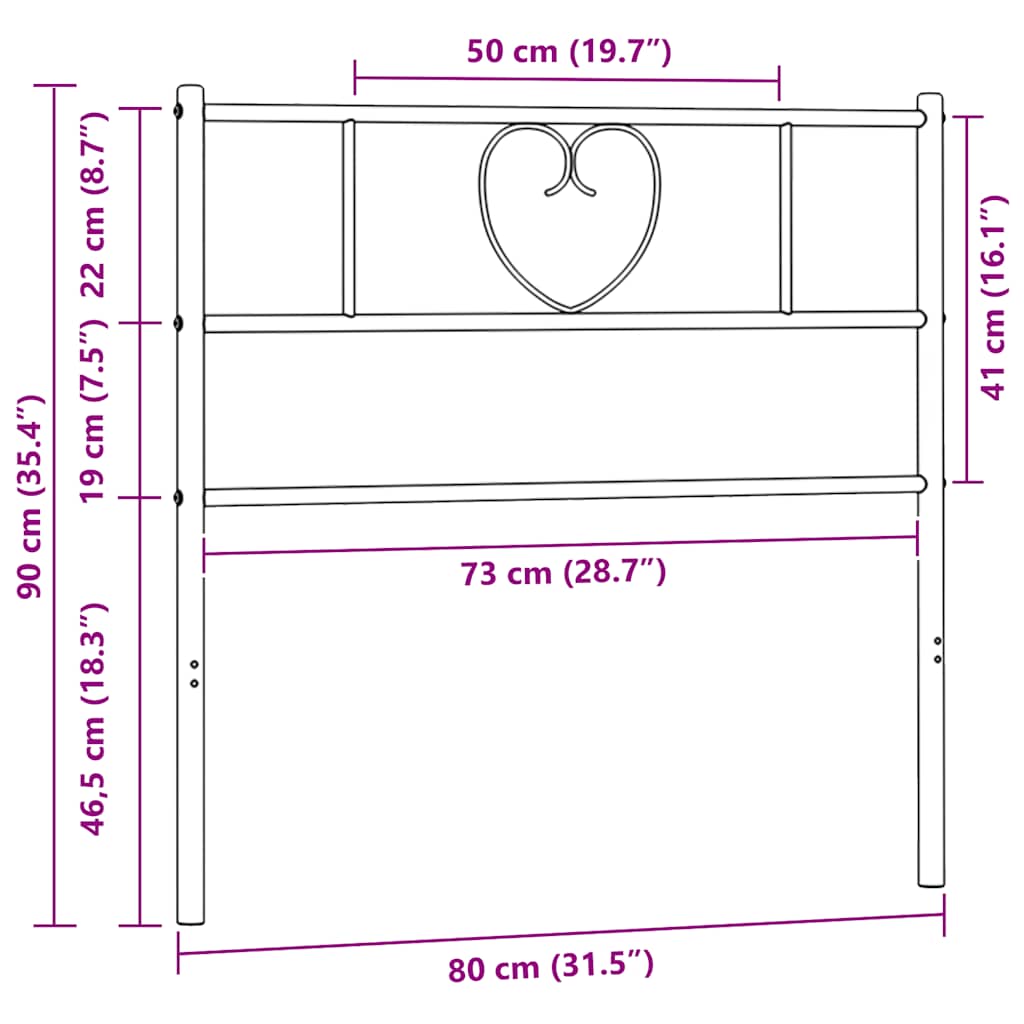 Metalno zamjensko uzglavlje crno 75 cm