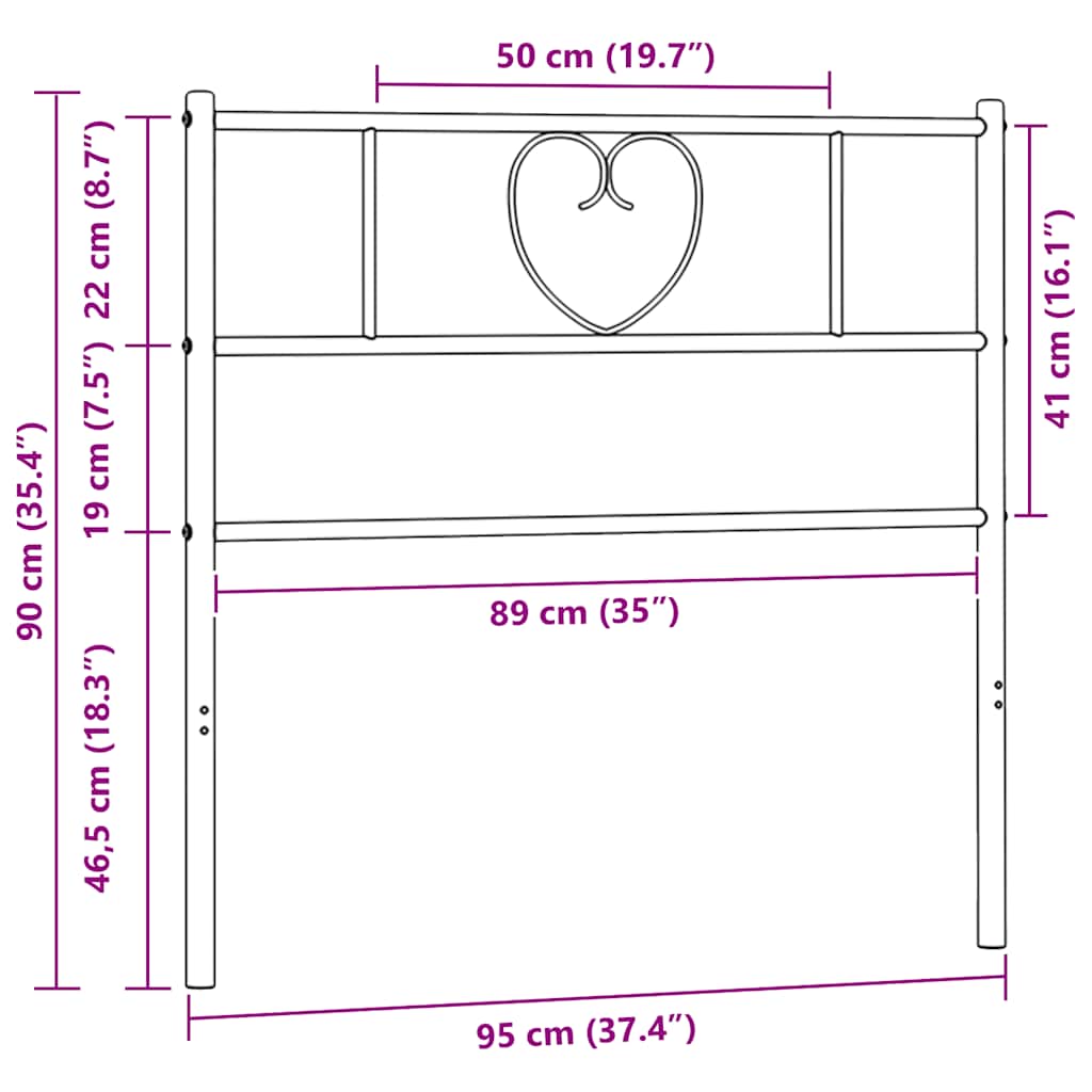 Metalno zamjensko uzglavlje crno 90 cm