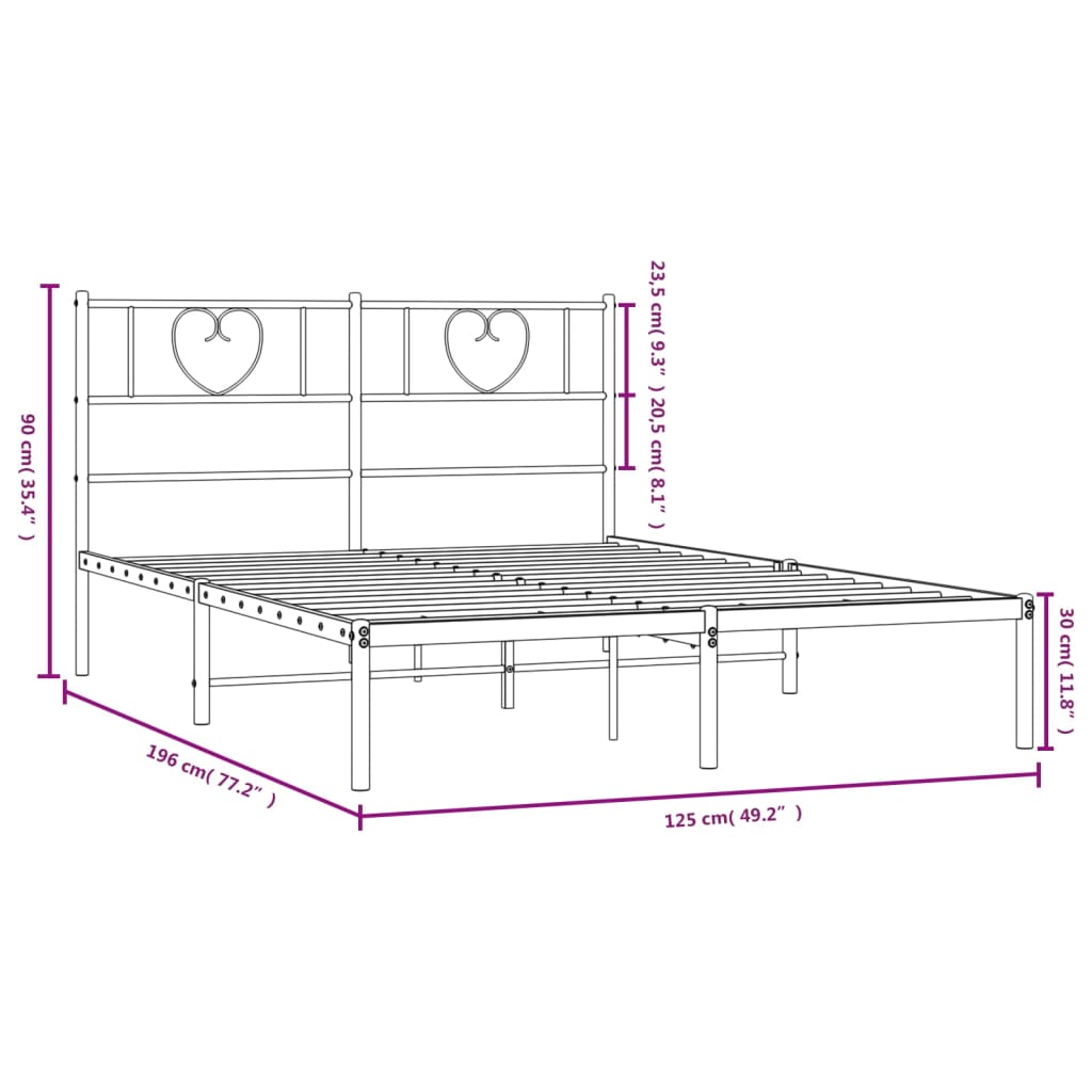 Metalni okvir za krevet s uzglavljem bijeli 120 x 190 cm