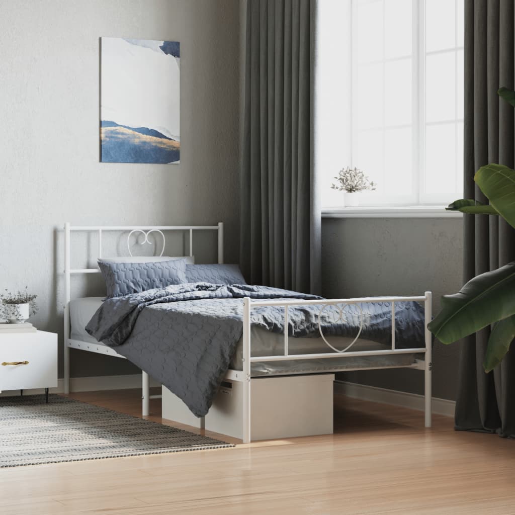 Metalni okvir kreveta uzglavlje i podnožje bijeli 75x190 cm