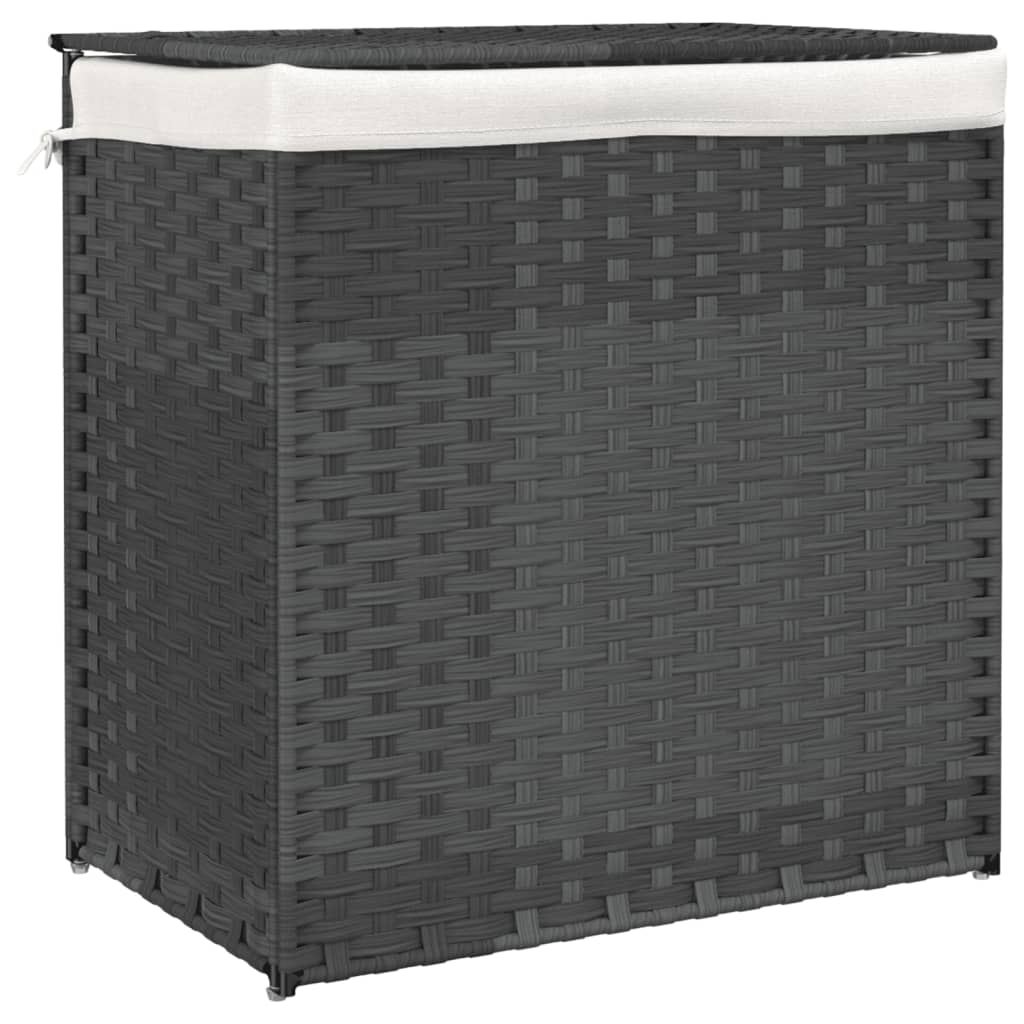 Košara za rublje s 2 odjeljka siva 53 x 35 x 57cm od poliratana