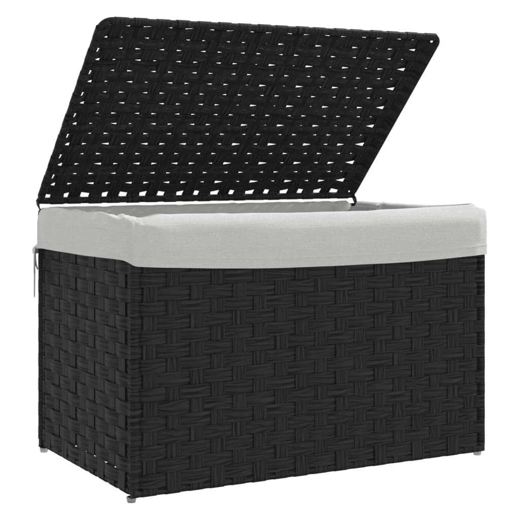 Košara za rublje s poklopcem crna 55,5x35x34 cm od poliratana