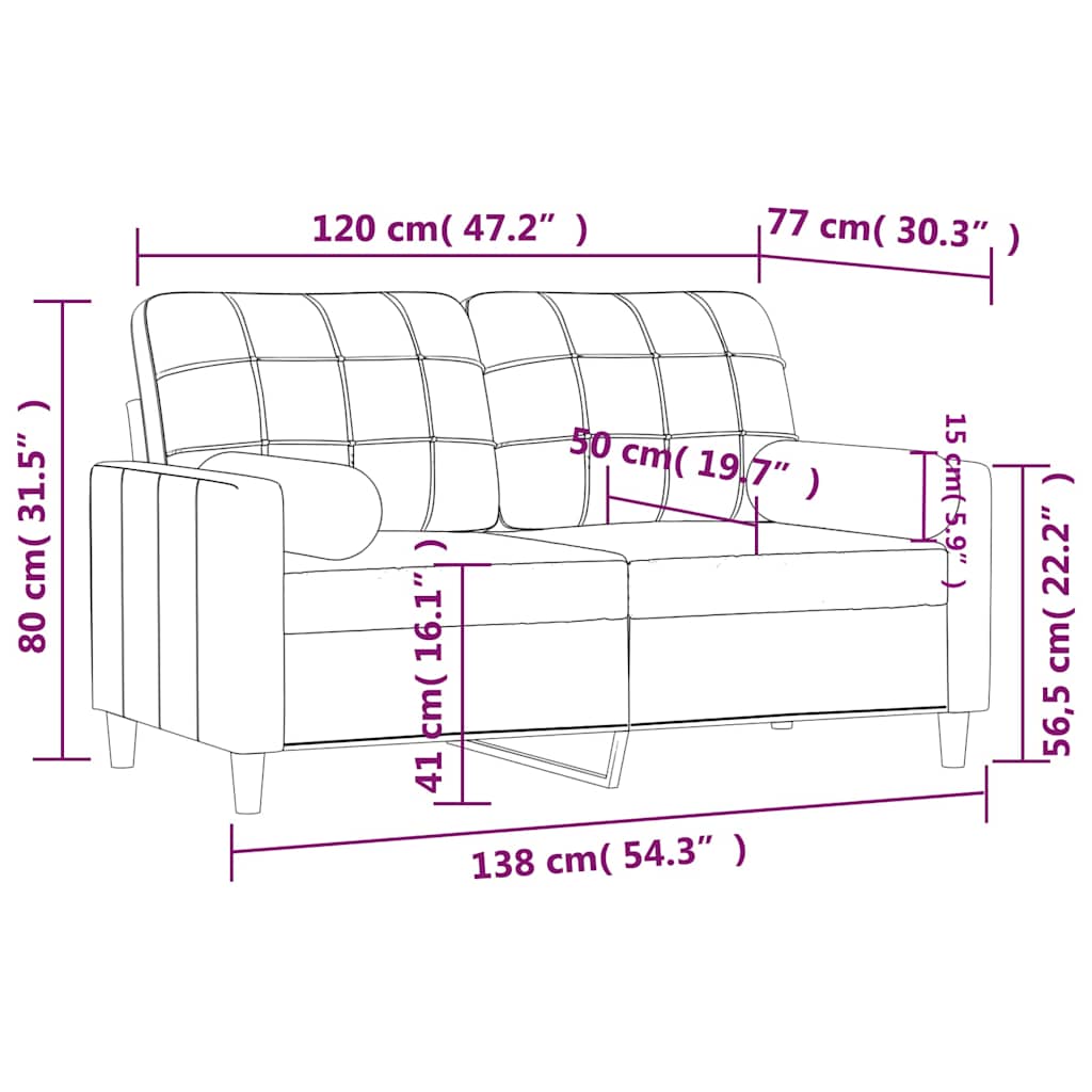 Dvosjed s ukrasnim jastucima crni 120 cm od tkanine
