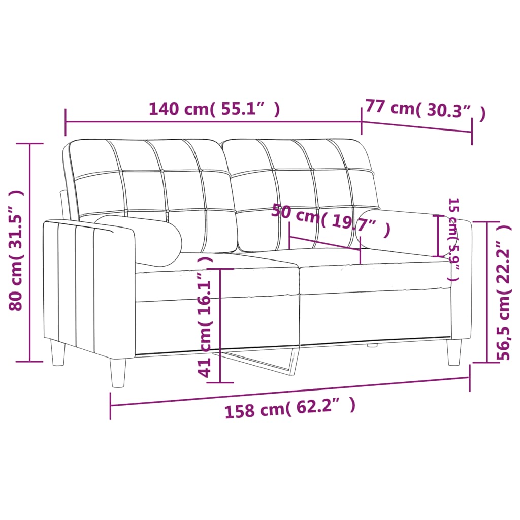 Dvosjed s ukrasnim jastucima smeđesivi 140 cm od tkanine
