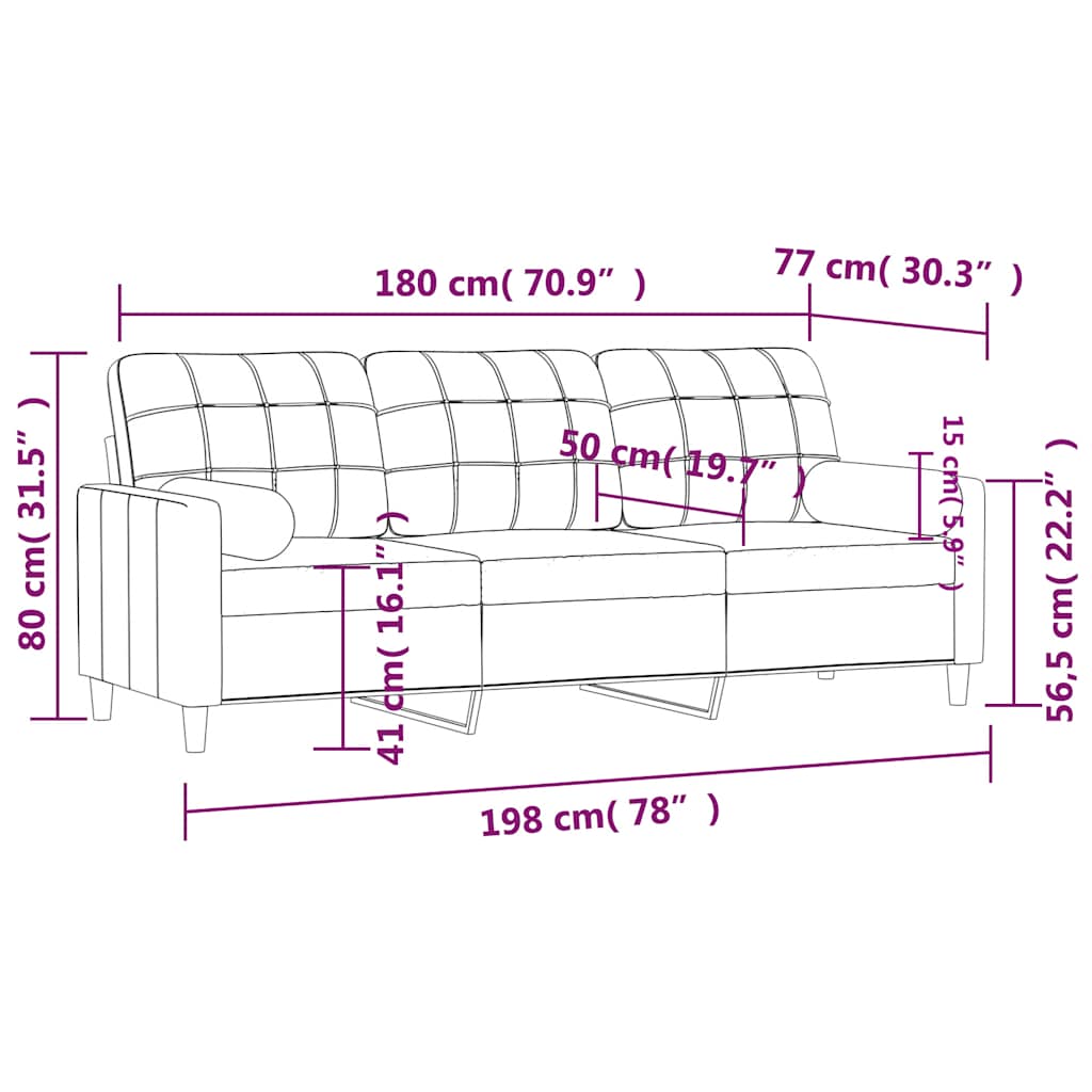 Trosjed s ukrasnim jastucima crni 180 cm od tkanine