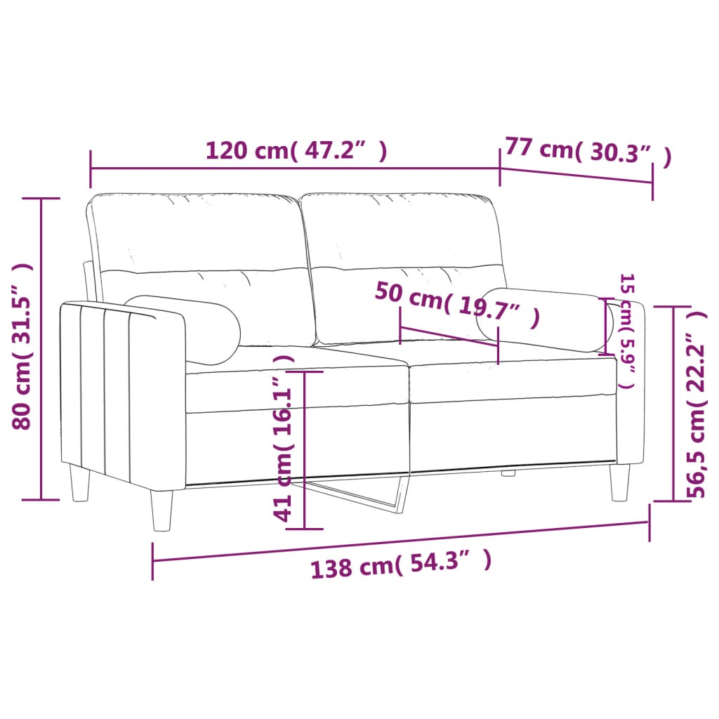 Dvosjed s ukrasnim jastucima svjetložuti 120 cm od tkanine